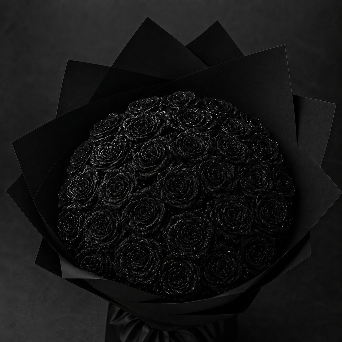 Éternelle black rose bouquet front view